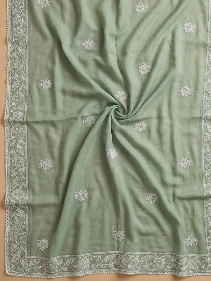 Sea Green  Chanderi Unstitched Dress Material