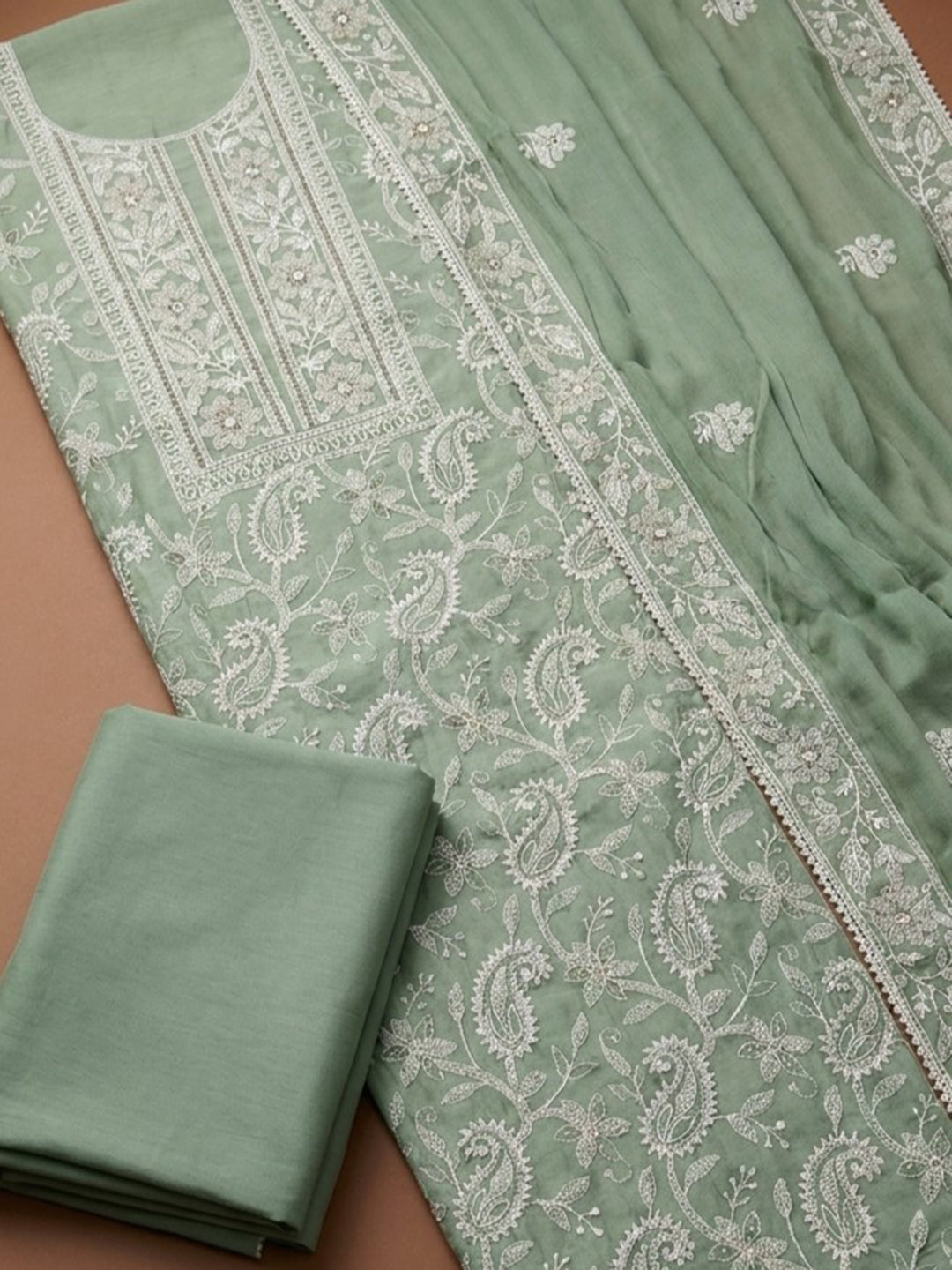 Sea Green  Chanderi Unstitched Dress Material