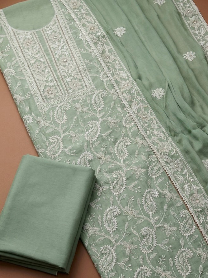 Sea Green  Chanderi Unstitched Dress Material