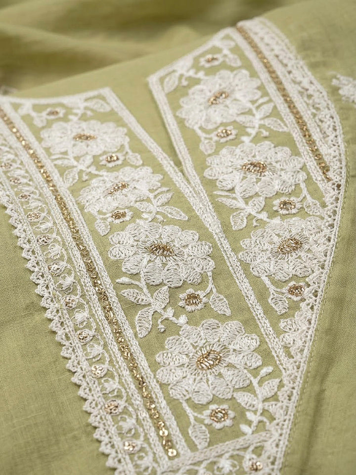 Pista Green Chanderi Embroidered Unstitched Dress Material
