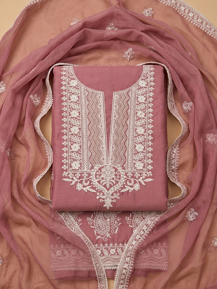 Onion Pink  Chanderi Unstitched Dress Material