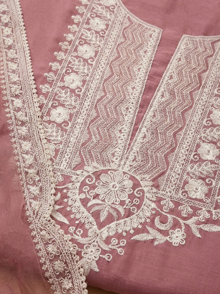Onion Pink  Chanderi Unstitched Dress Material