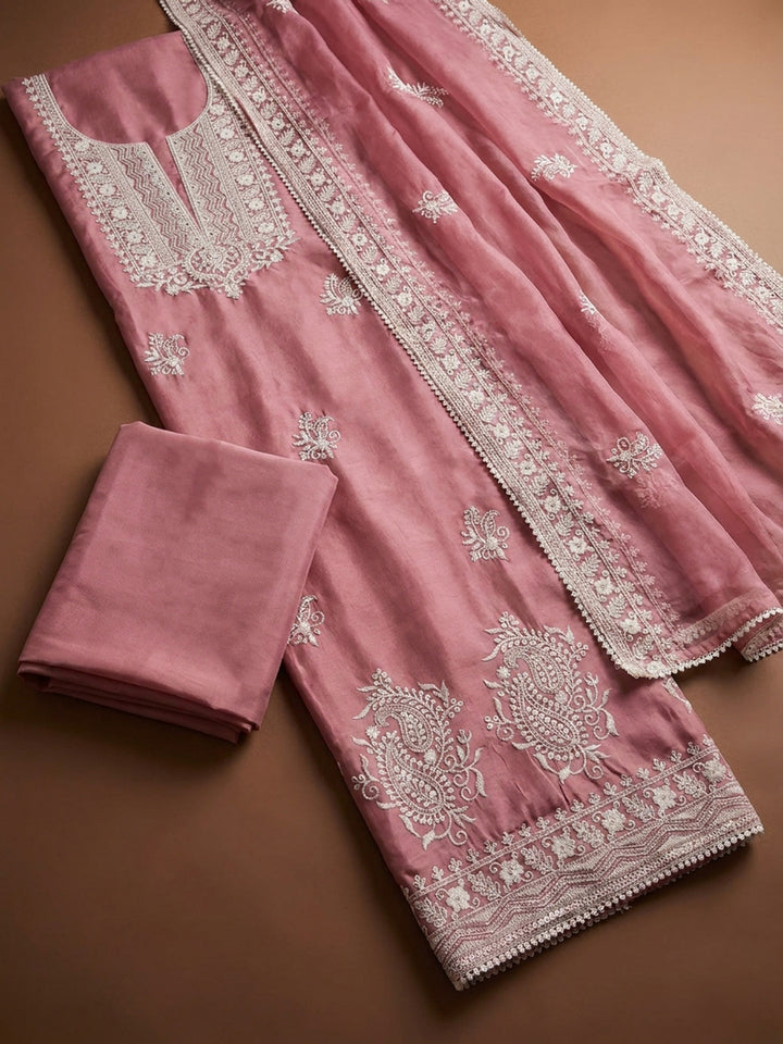 Onion Pink  Chanderi Unstitched Dress Material
