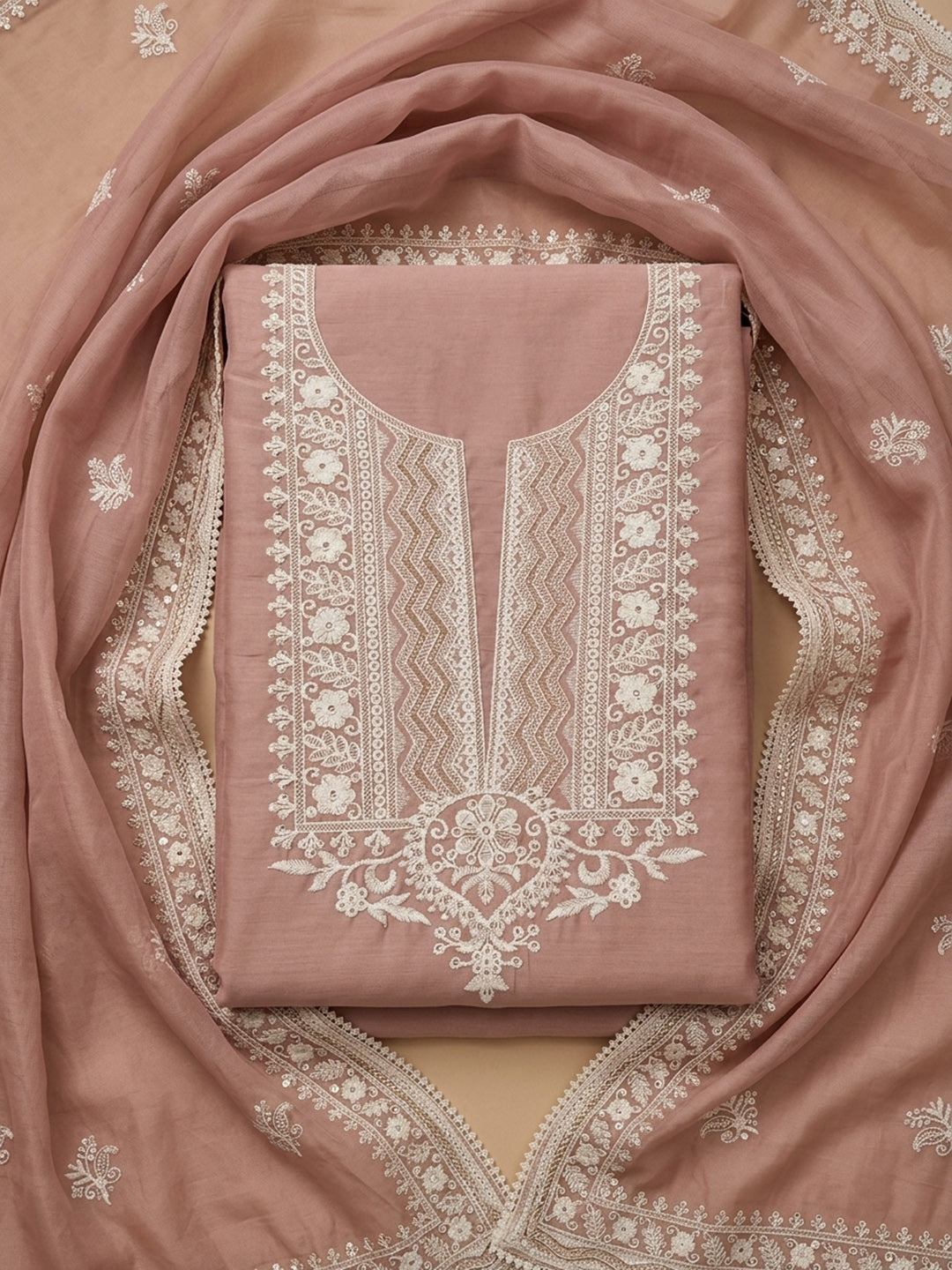 Peach  Chanderi Unstitched Dress Material