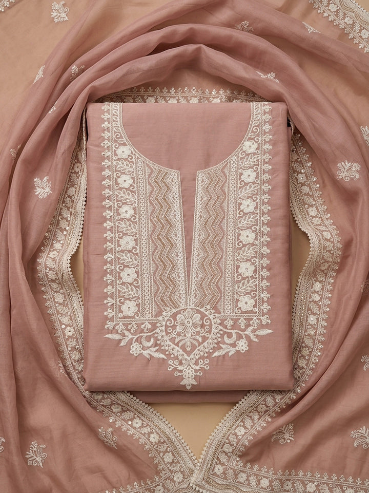 Peach  Chanderi Unstitched Dress Material