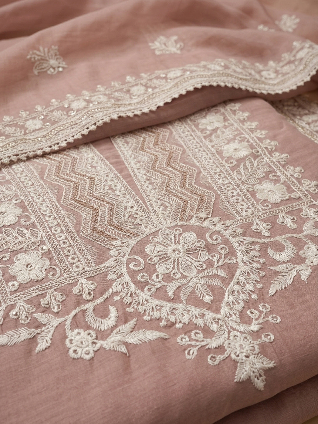 Peach  Chanderi Unstitched Dress Material