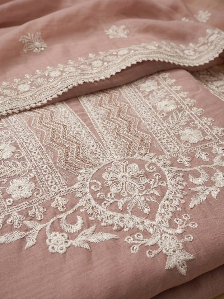 Peach  Chanderi Unstitched Dress Material