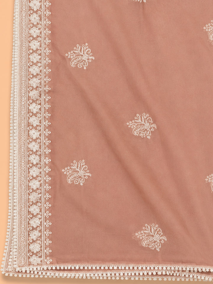 Peach  Chanderi Unstitched Dress Material