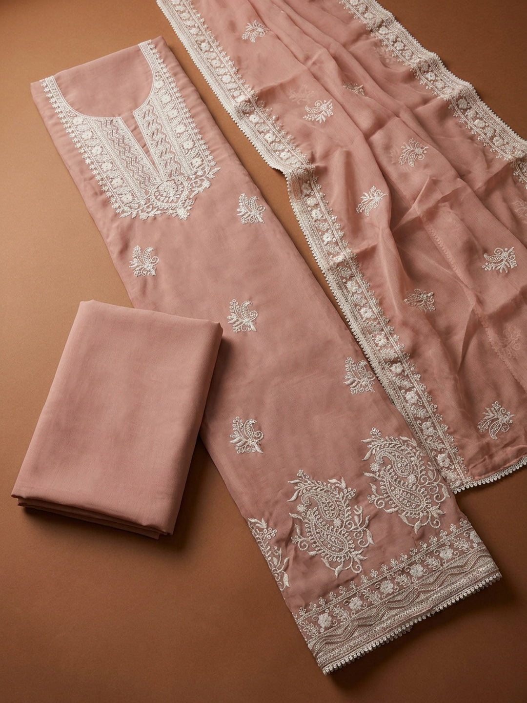 Peach  Chanderi Unstitched Dress Material