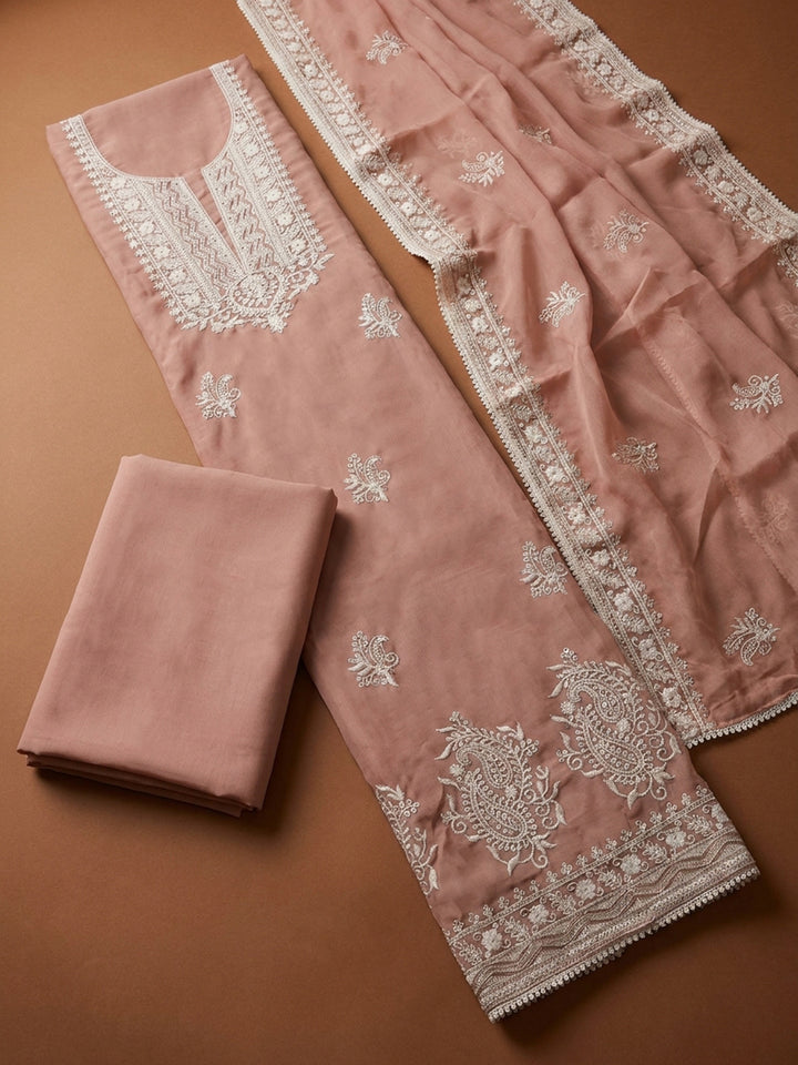 Peach  Chanderi Unstitched Dress Material
