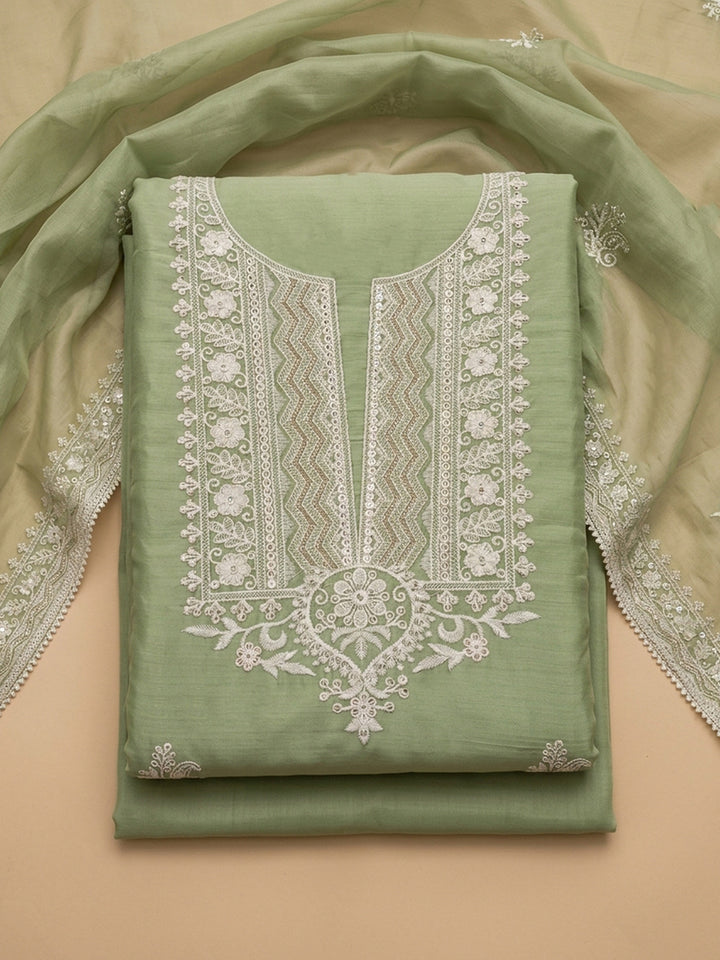 Pista Green  Chanderi Unstitched Dress Material