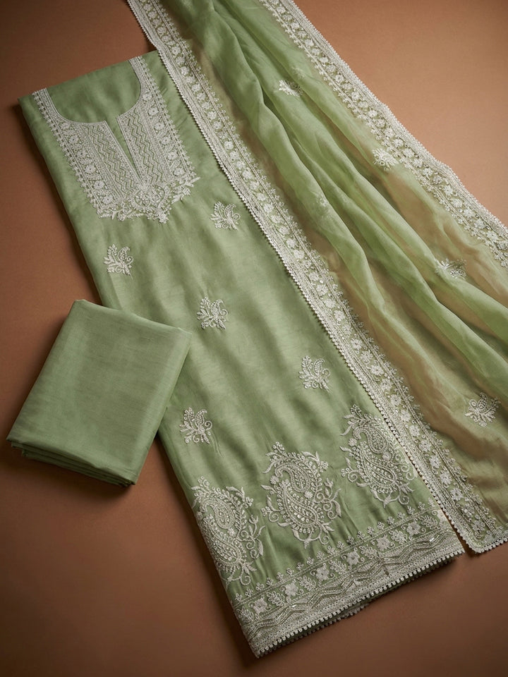 Pista Green  Chanderi Unstitched Dress Material