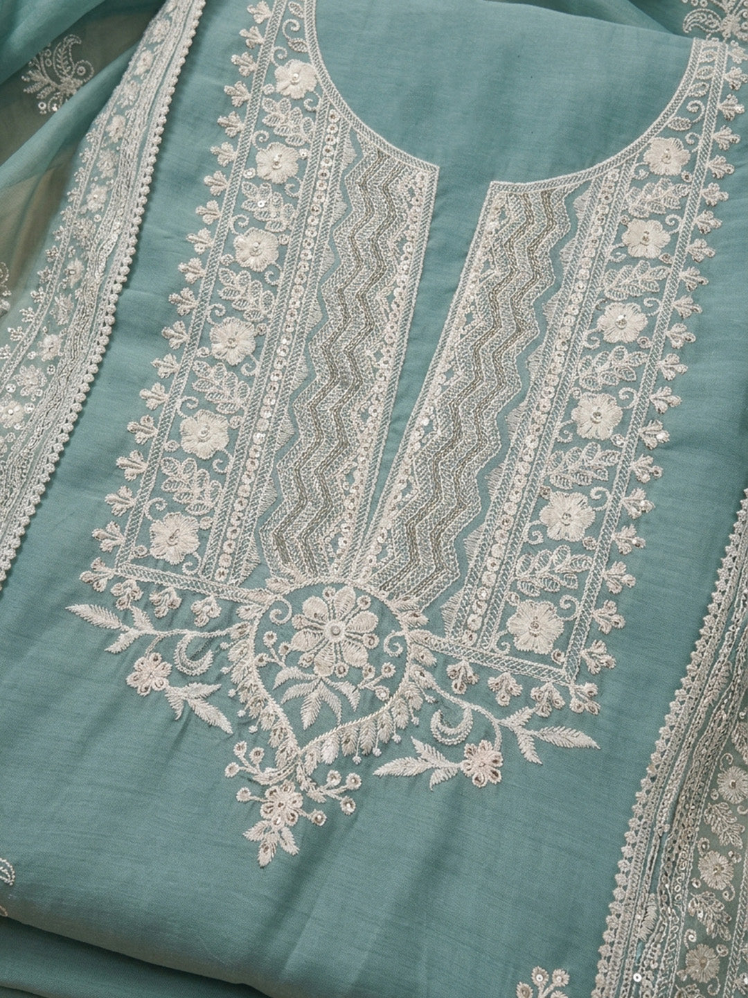Sky Blue  Chanderi Unstitched Dress Material