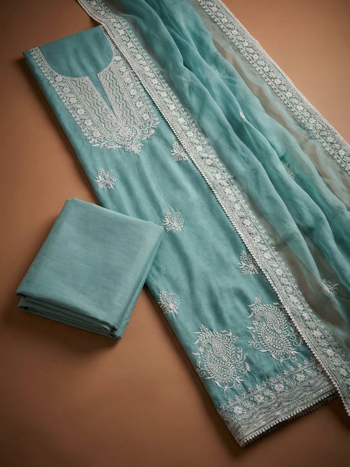 Sky Blue  Chanderi Unstitched Dress Material