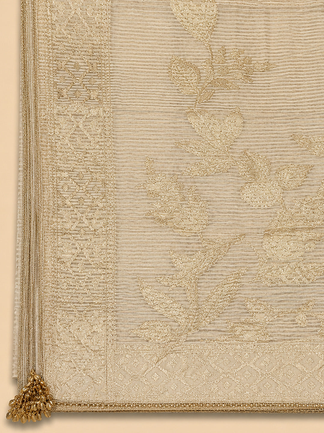 Beige  Chanderi Unstitched Dress Material