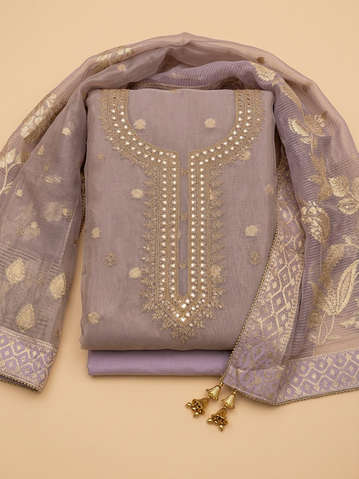 Lavender  Chanderi Unstitched Dress Material