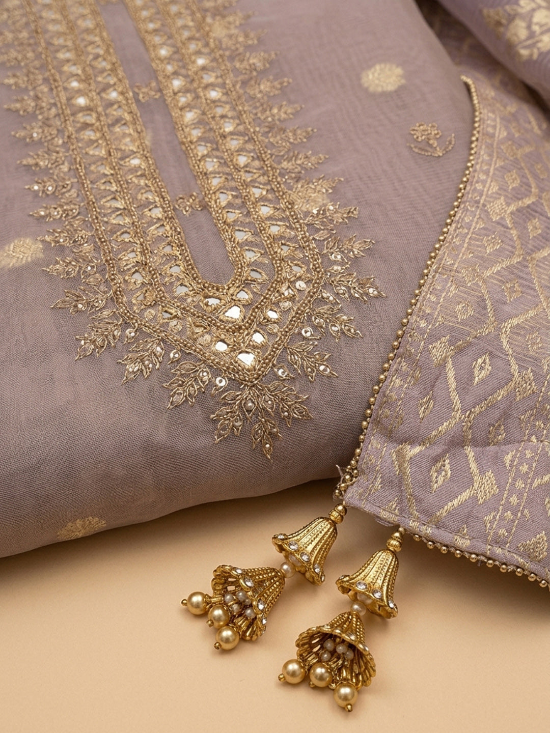 Lavender  Chanderi Unstitched Dress Material