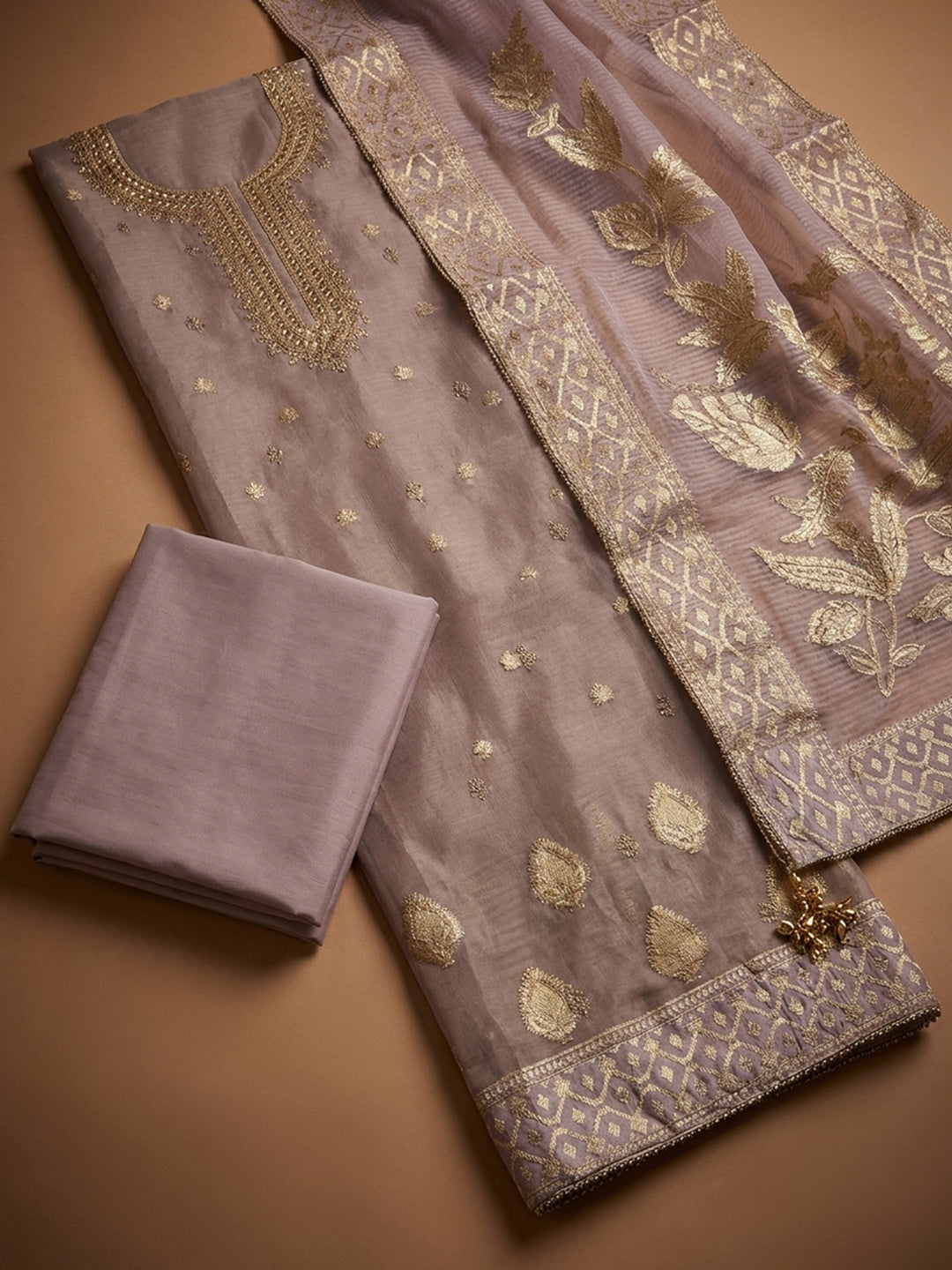 Lavender  Chanderi Unstitched Dress Material
