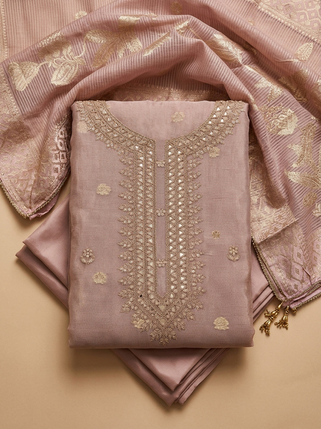 Onion Pink  Chanderi Unstitched Dress Material