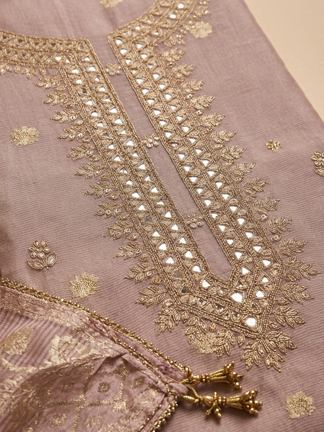 Onion Pink  Chanderi Unstitched Dress Material