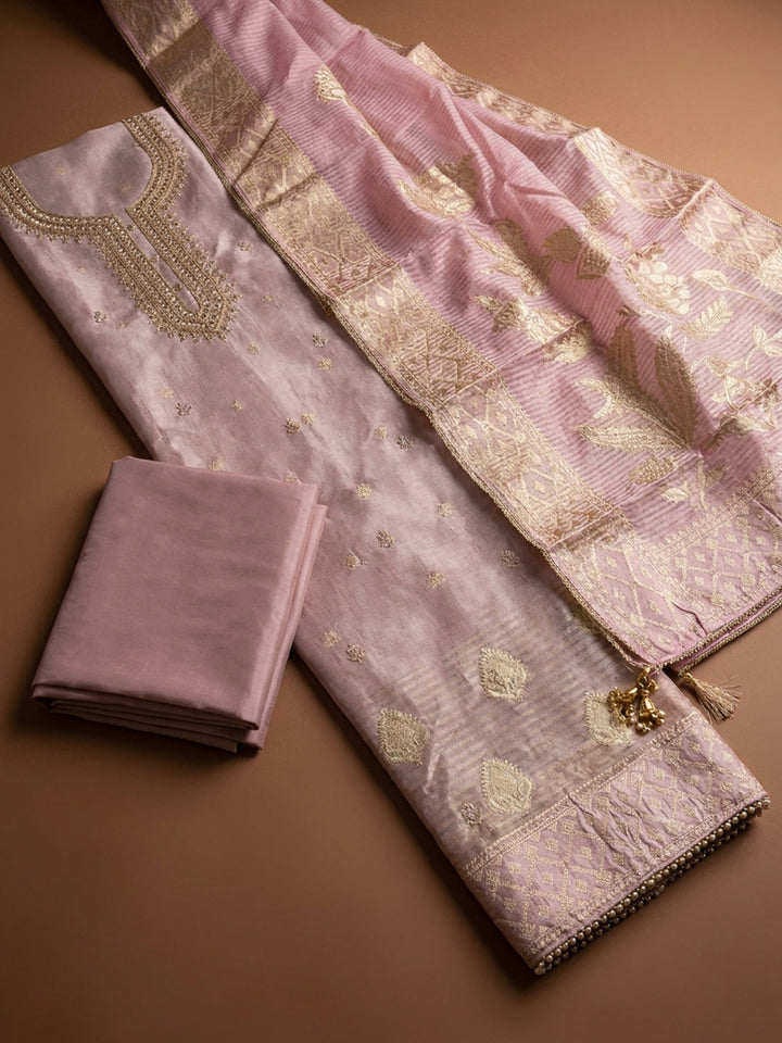 Onion Pink  Chanderi Unstitched Dress Material