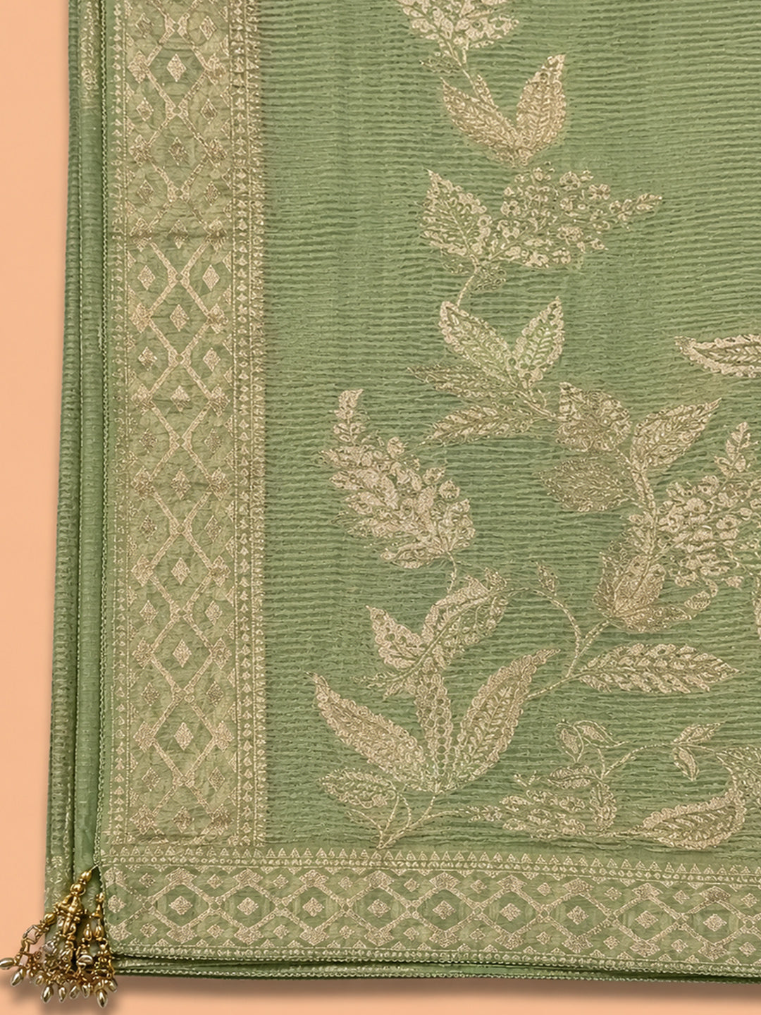 Pista Green  Chanderi Unstitched Dress Material