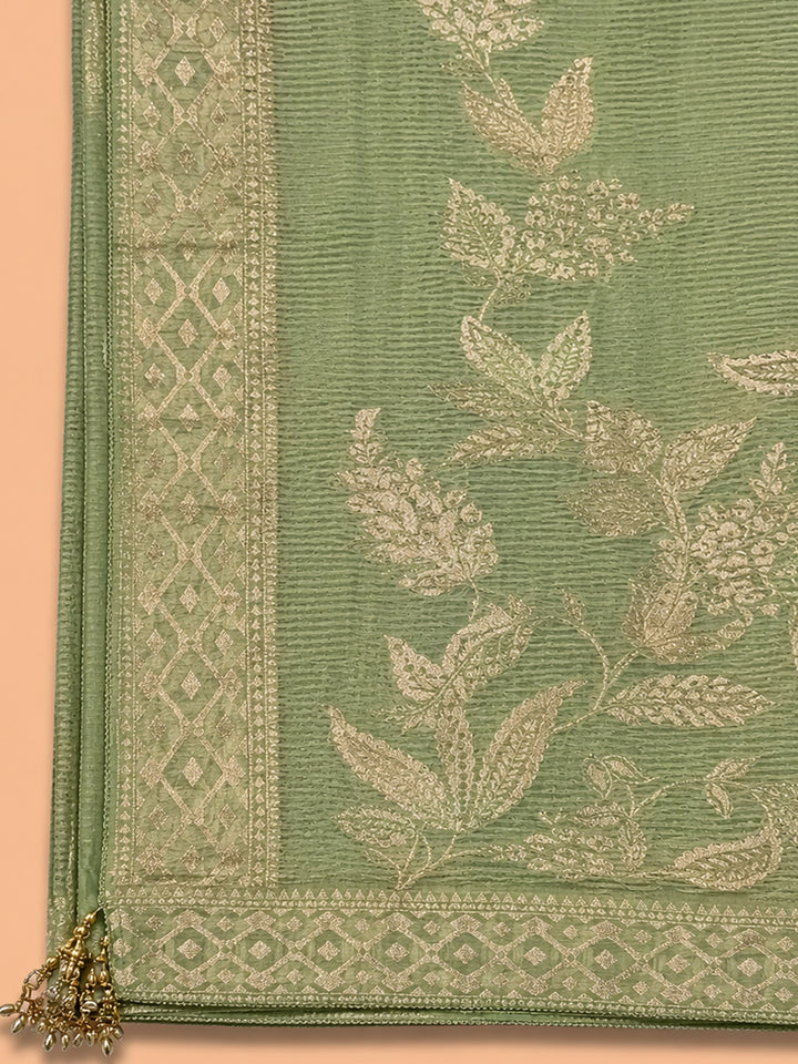 Pista Green  Chanderi Unstitched Dress Material