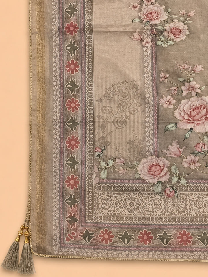 Beige  Chanderi Unstitched Dress Material