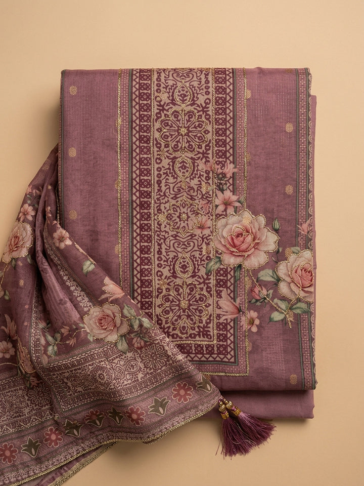 Onion Pink  Chanderi Unstitched Dress Material