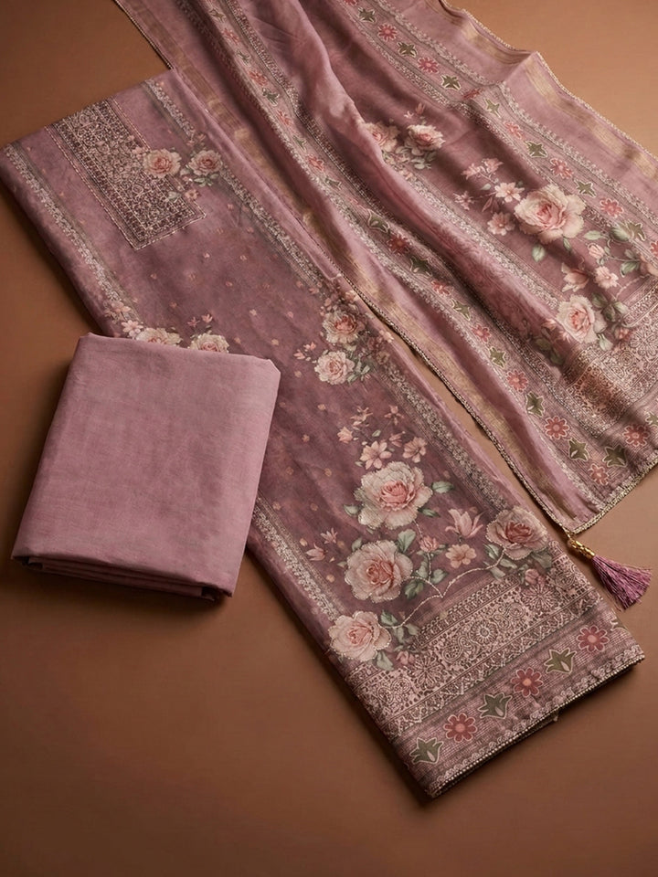Onion Pink  Chanderi Unstitched Dress Material