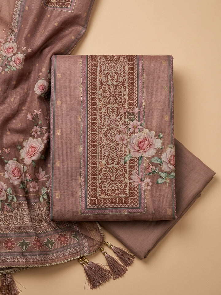 Peach  Chanderi Unstitched Dress Material