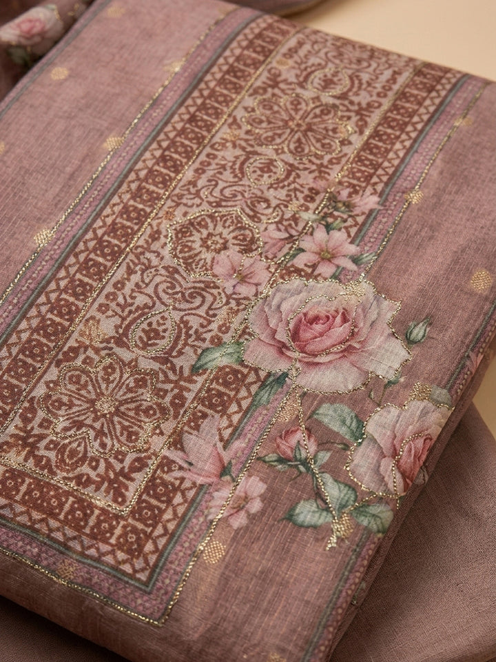 Peach  Chanderi Unstitched Dress Material