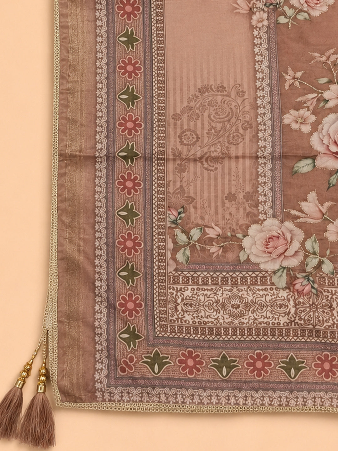 Peach  Chanderi Unstitched Dress Material