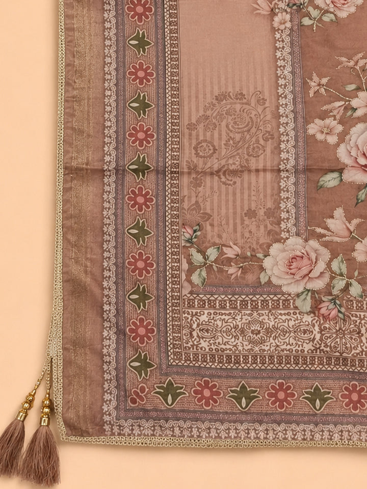 Peach  Chanderi Unstitched Dress Material