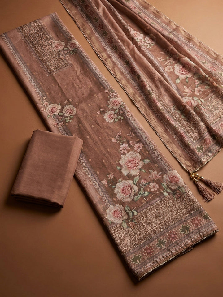 Peach  Chanderi Unstitched Dress Material