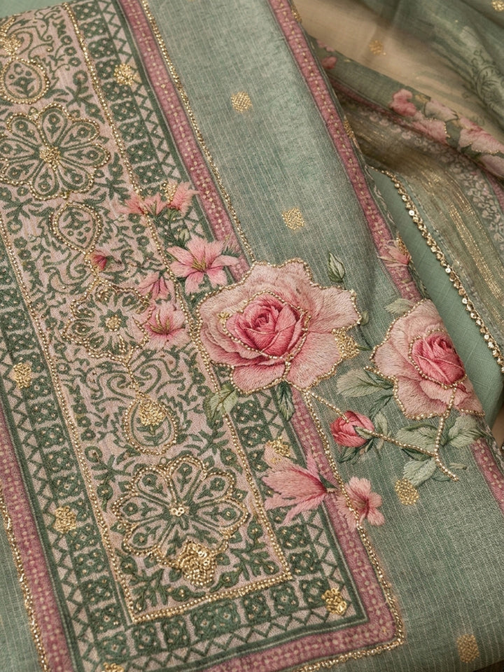 Sea Green  Chanderi Unstitched Dress Material