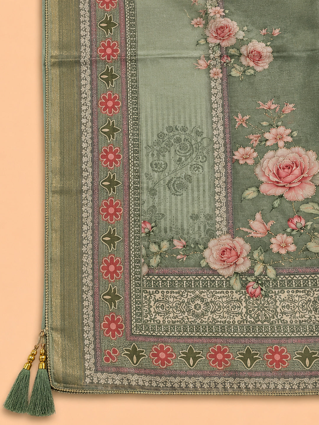 Sea Green  Chanderi Unstitched Dress Material