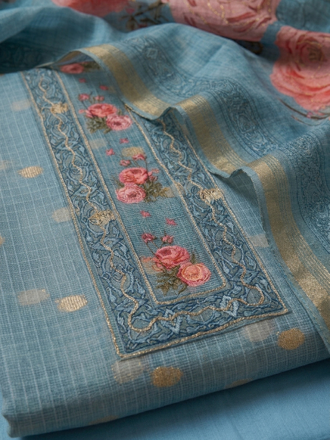 Blue  Chanderi Unstitched Dress Material