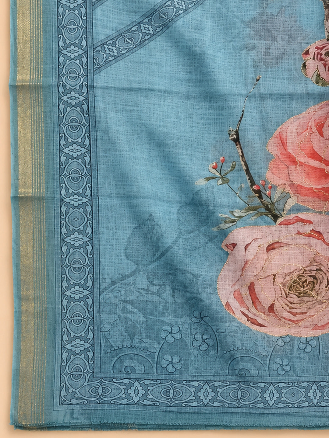 Blue  Chanderi Unstitched Dress Material