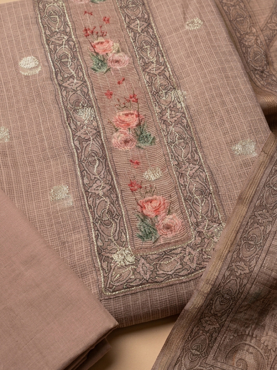 Dusty Pink  Chanderi Unstitched Dress Material
