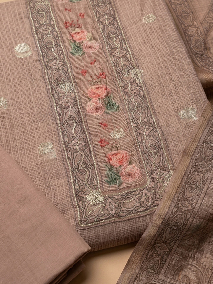 Dusty Pink  Chanderi Unstitched Dress Material