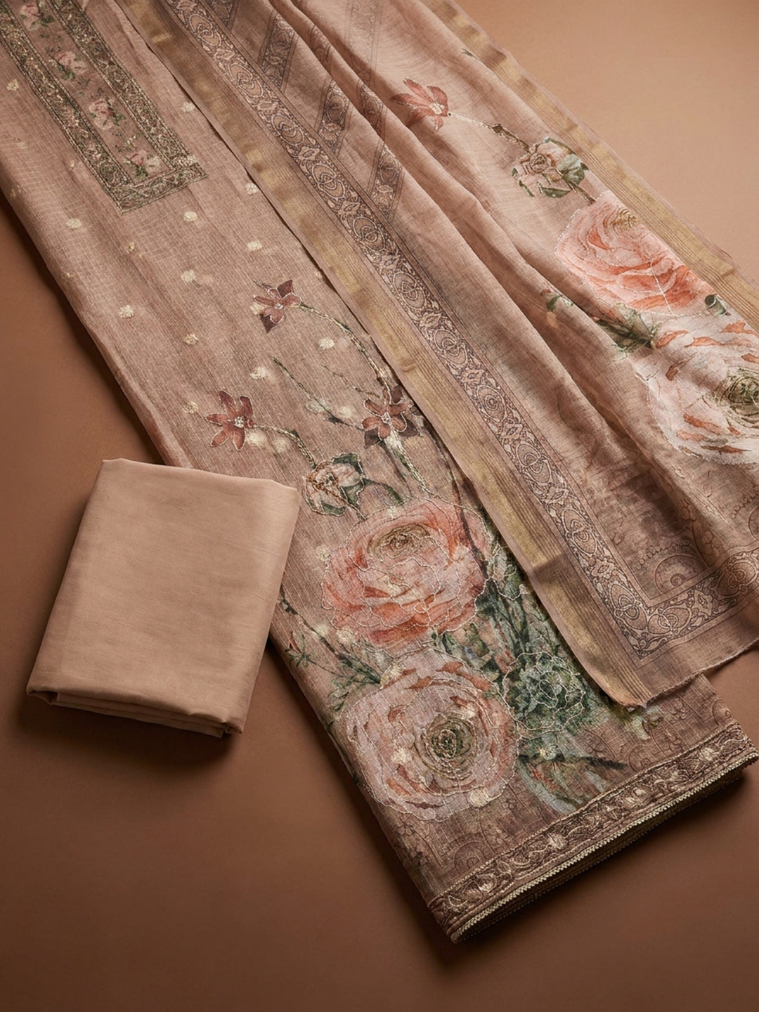 Dusty Pink  Chanderi Unstitched Dress Material