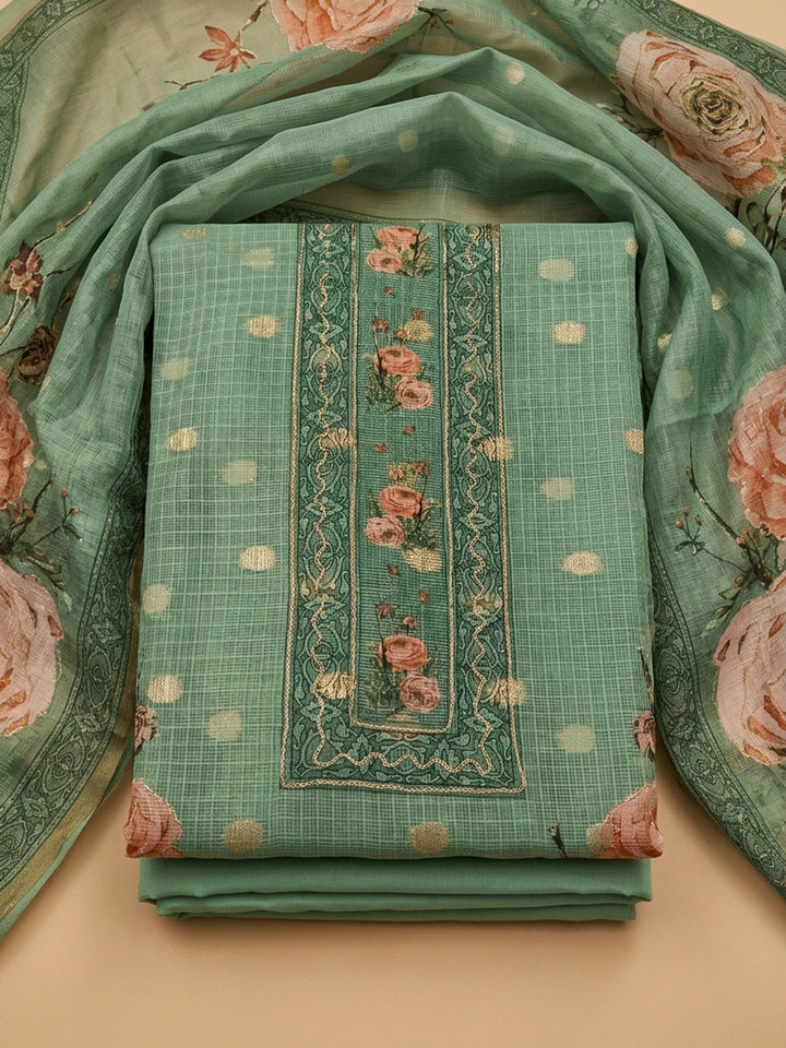 Sea Green  Chanderi Unstitched Dress Material