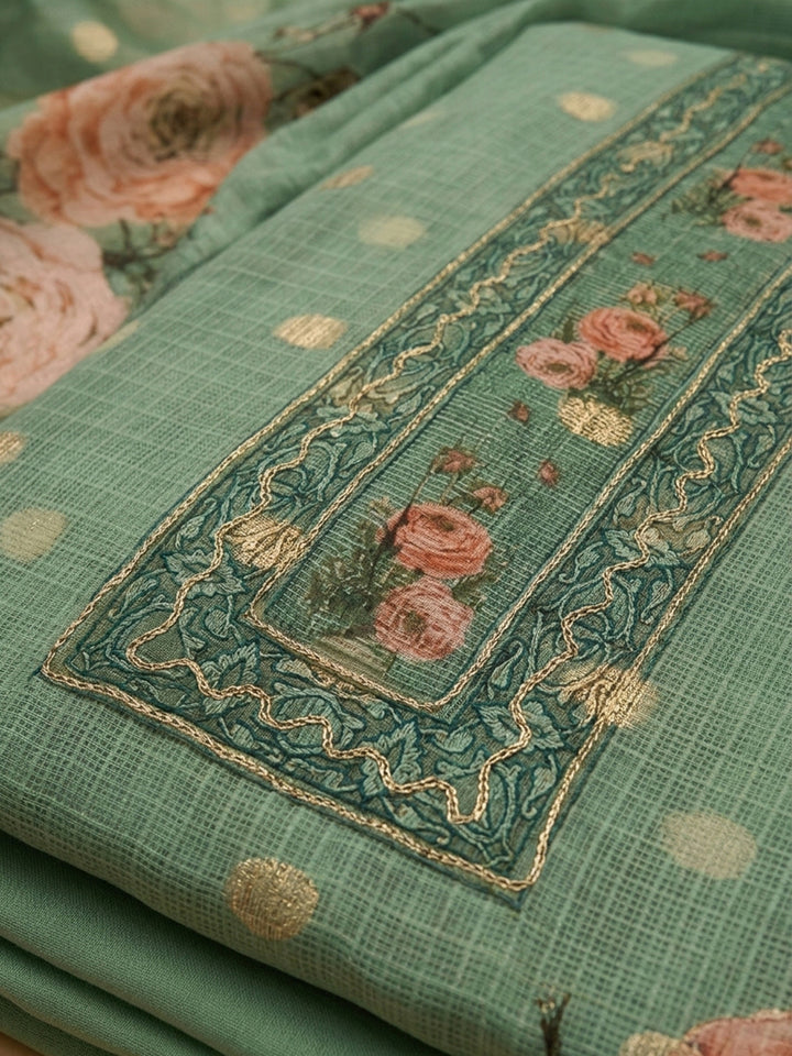 Sea Green  Chanderi Unstitched Dress Material