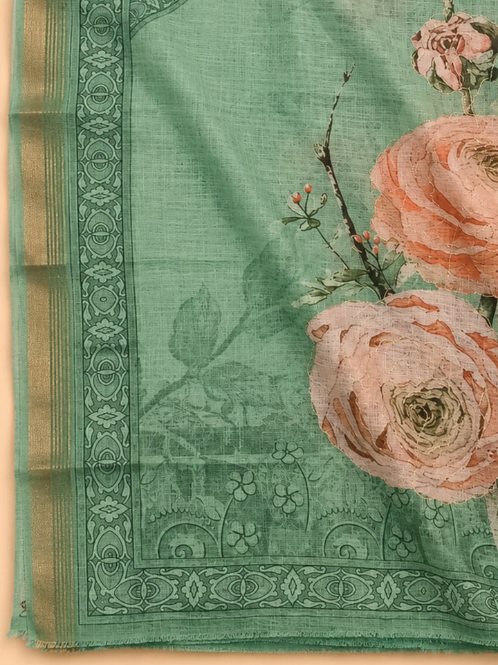 Sea Green  Chanderi Unstitched Dress Material