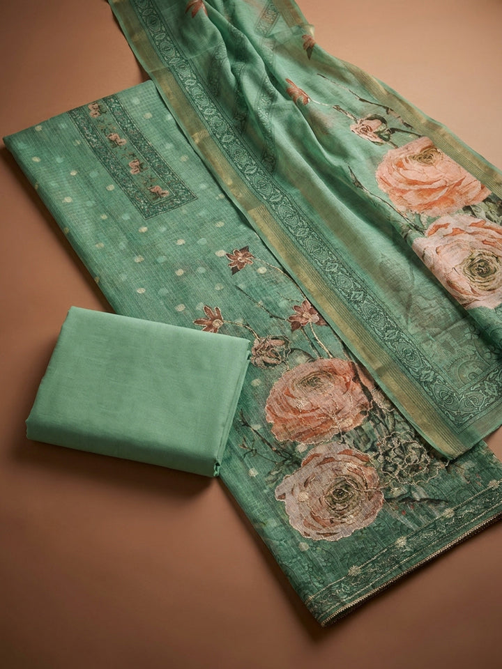 Sea Green  Chanderi Unstitched Dress Material