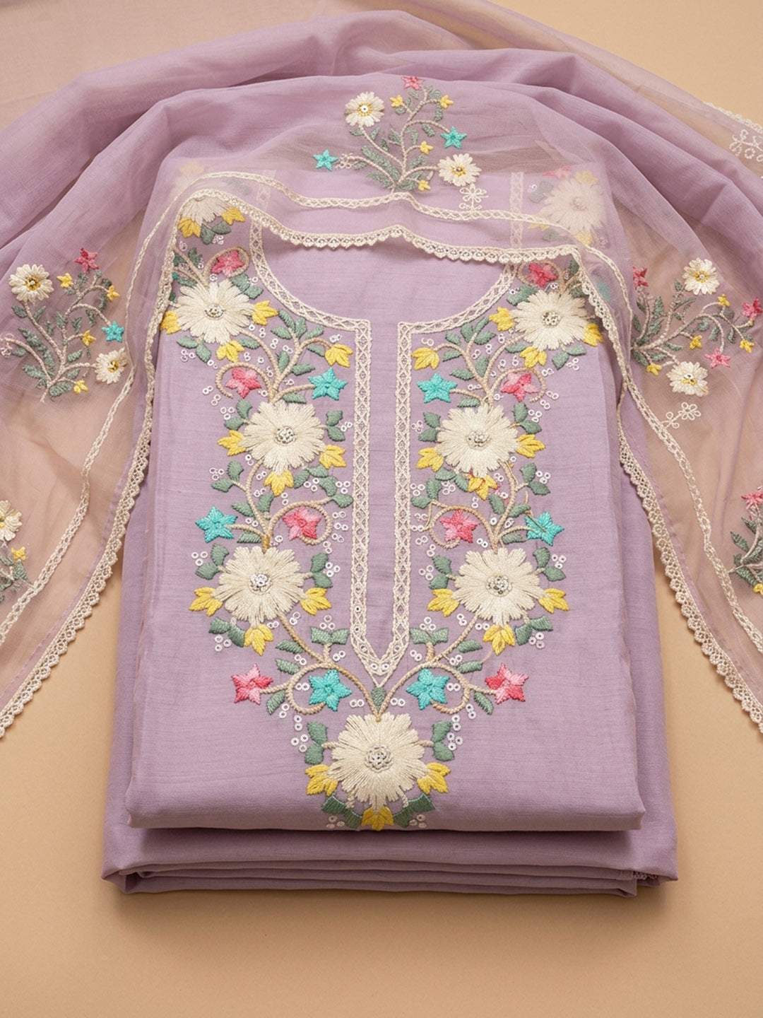 Lavender  Chanderi Unstitched Dress Material