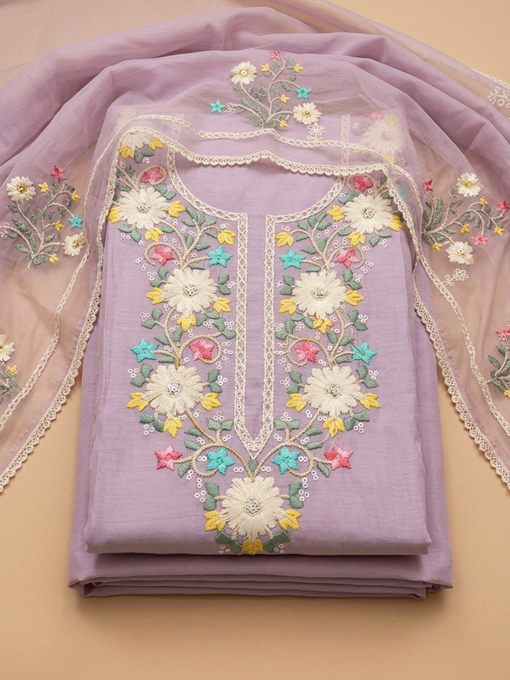 Lavender  Chanderi Unstitched Dress Material