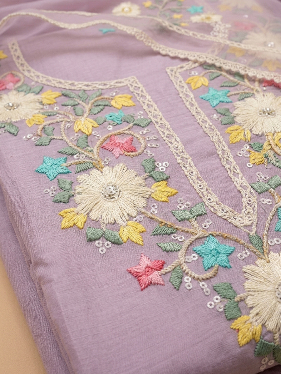 Lavender  Chanderi Unstitched Dress Material