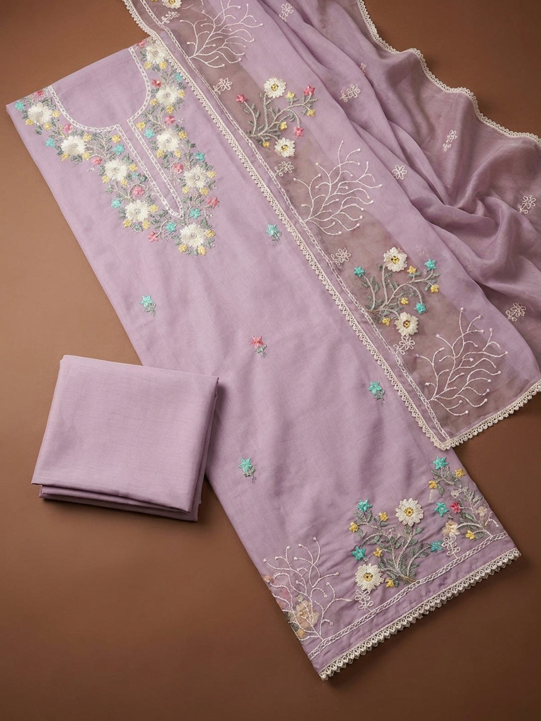 Lavender  Chanderi Unstitched Dress Material